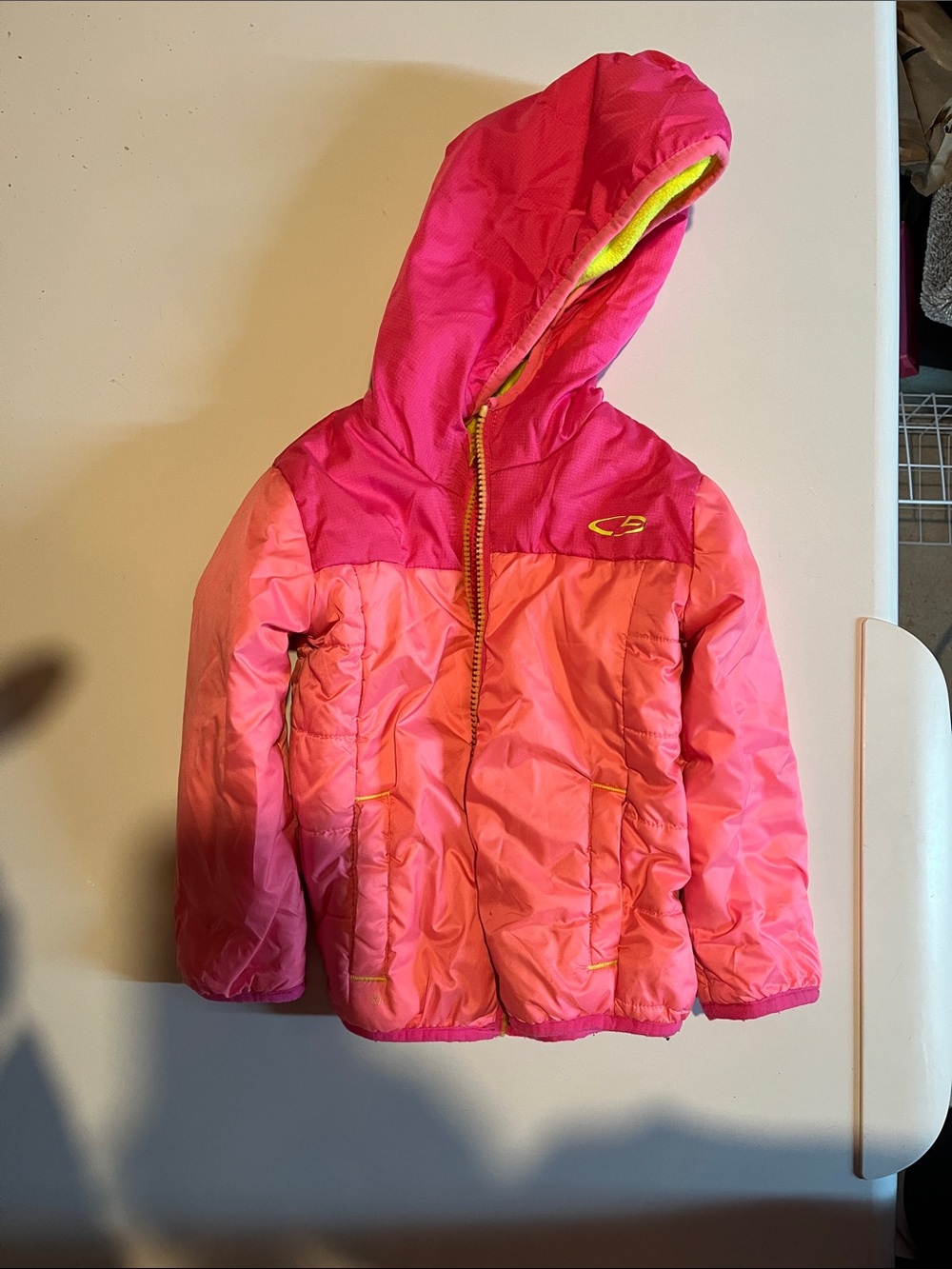 Champion Girls' Pink Hooded Puffer Jacket with Hot Pink Accents